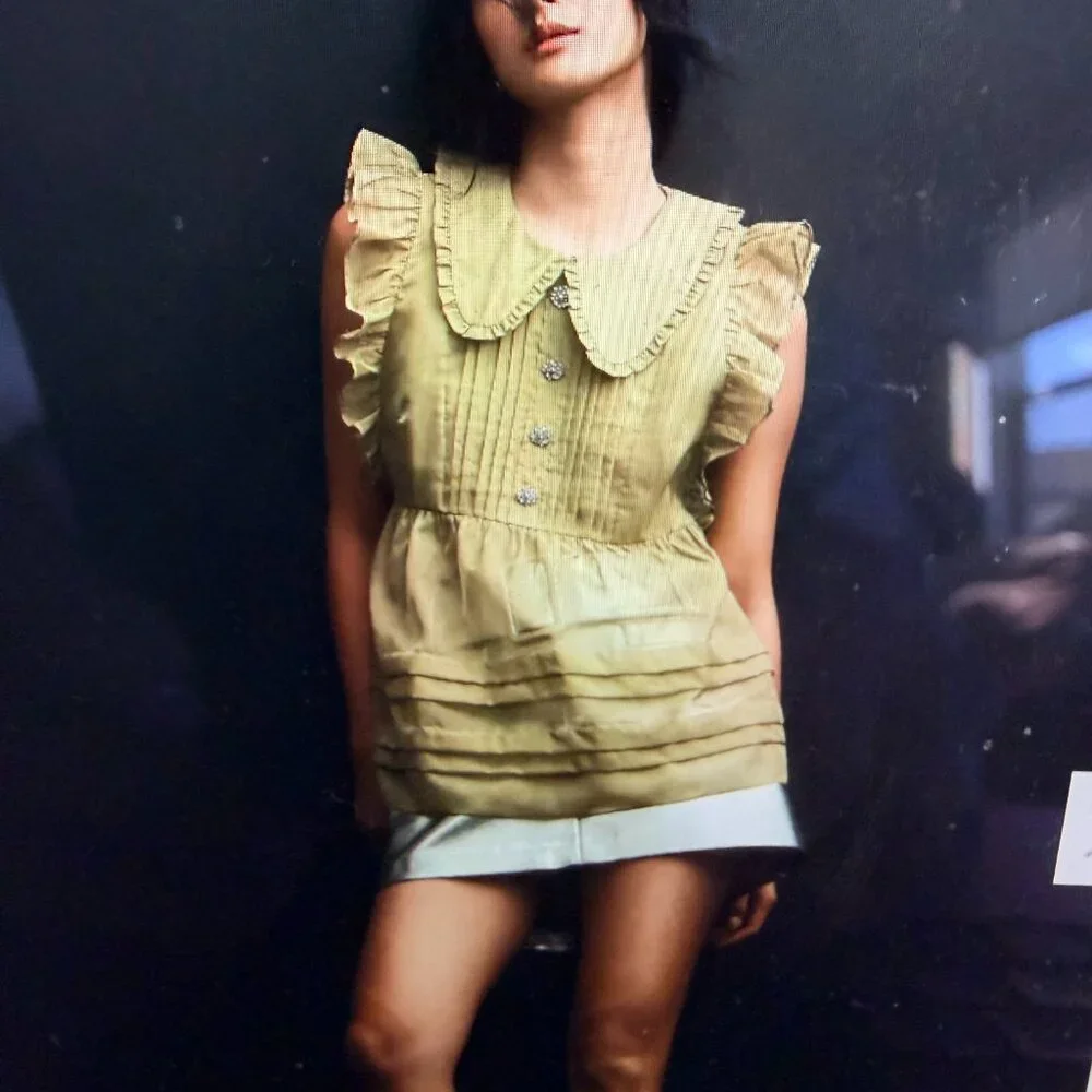 ANTHROPOLOGIE'S Maeve Peter Pan Collar Sheer Pintuck Babydoll Tank - Picture 1 of 9